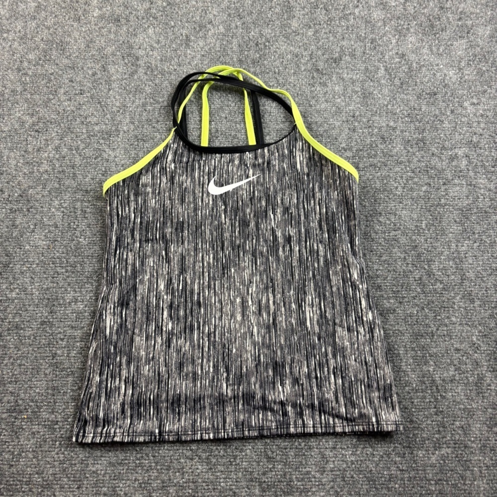 Nike Girls Black Heather Tank Top with Neon Yellow Trim